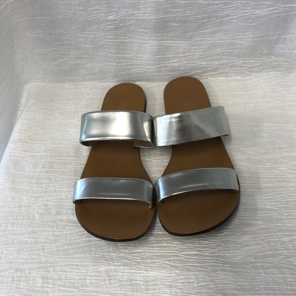 J Crew factory  Malta Mirror Silver Slip On Sandals